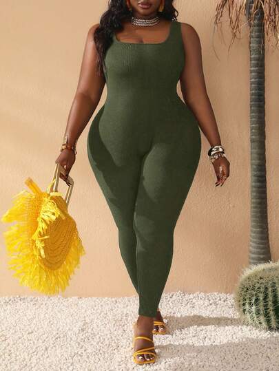 Slaydiva Combinaison élastique tricotée décontractée de base grande taille Slayr