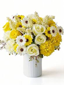 1/3 piezas Ramo de flores realistas de rosa de seda, margarita y diente de león para decoración de boda, hogar, fiesta, centro de mesa, decoración del hogar, regalo de flores artificiales - Amarillo - Ver 4