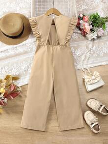 SHEIN Bộ jumpsuit nữ trẻ trung, năng động, dễ phối đồ, thích hợp mặc đi biển, nghỉ mát, hàng ngày, kiểu dáng thường ngày, có bèo nhún, lưng hở, dây rút eo. - Hồng - Xem 2