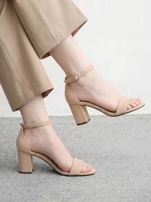 CUCCOO BIZCHIC Women's Fashion Comfortable Round Toe Buckle Ankle Belt Thick Heel Sandals, Multi-Functional Spring And Summer Shoes New, Elegant And Simple, Versatile - Almond color - View 1