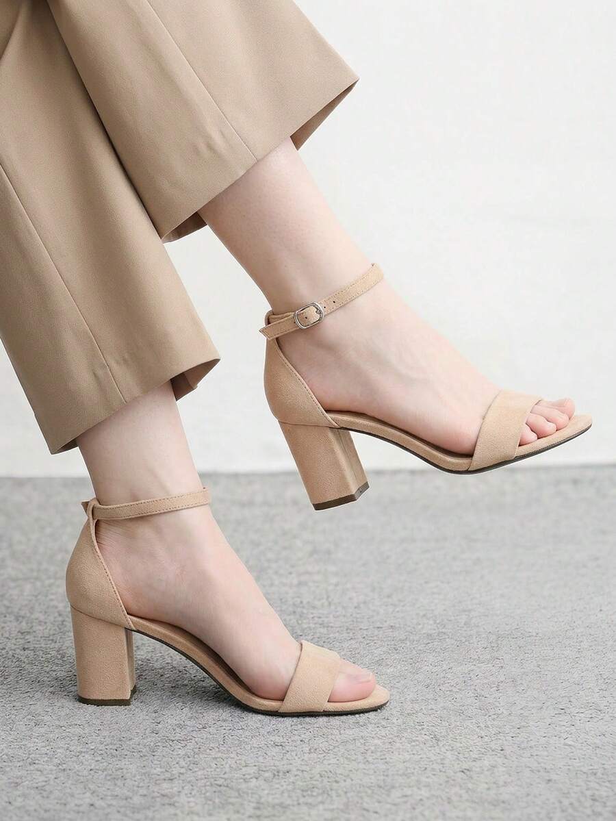 CUCCOO BIZCHIC Women's Fashion Comfortable Round Toe Buckle Ankle Belt Thick Heel Sandals, Multi-Functional Spring And Summer Shoes New, Elegant And Simple, Versatile - Almond color - View 1