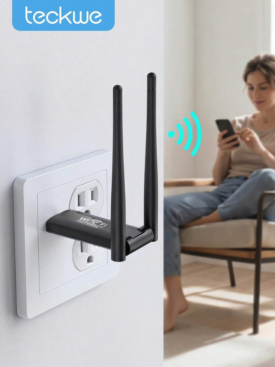 Teckwe WiFi信号中继器无线路由器 - 黑色 - 查看 1