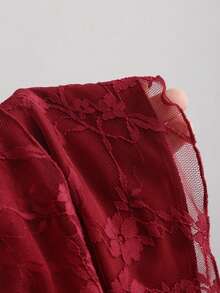 Sweetra Đầm chiffon xếp ly thanh lịch, gợi cảm kiểu Y2K, cổ yếm ren, thích hợp để đi làm. - Màu Đỏ Sâu - Xem 4