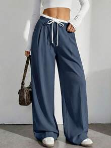 SHEIN Tall Women's Casual Versatile Loose Fit Pants - Blue - View 1