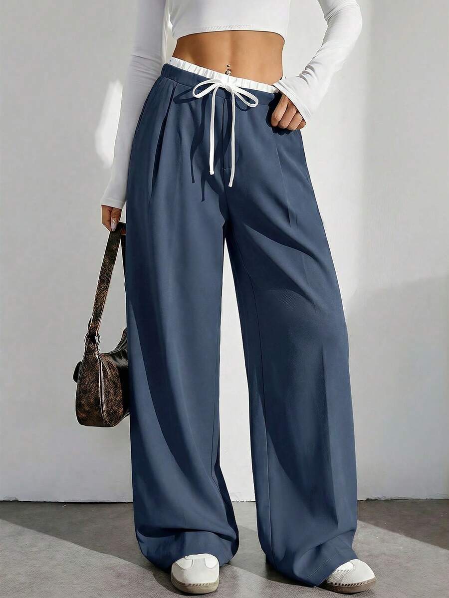 SHEIN Tall Women's Casual Versatile Loose Fit Pants - Blue - View 1