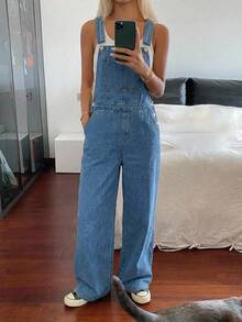DAZY Áo liền quần denim nữ kiểu dáng thường ngày, có túi. - Rửa nhẹ - Xem 3