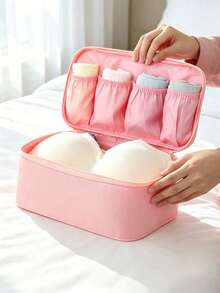 1pc 9.4inch Portable Toiletry Travel Bag, Divided Storage Bag For Underwear, Convenient And Practical, Can Be Used To Classify Clothes And Personal Items, Travel Storage,Solid Waterproof Underwear & Diapers Luggage Organizer For Travel,Holiday,Back To School Christmas For Holiday Gift Giving,Boho Vibes - Pink - View 2