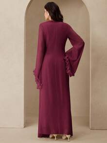 Graceveil Vestido largo elegante de mujer con diseño de manga con volantes de parche de gasa rosa - Burdeos - Ver 2
