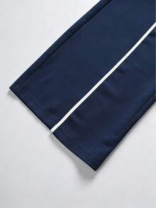 Elenzga Women's Casual Patchwork Color Versatile Daily Wear Pants - Navy Blue - View 4