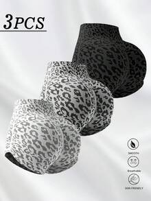 SHEIN 三件套豹纹无缝弹力短裤，舒适透气，适合瑜伽、跑步、骑行、健身、户外活动，春、夏、秋、冬四季皆宜。 - 彩色 - 查看 2