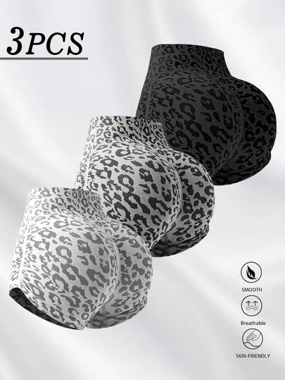 3 chiếc quần short họa tiết da báo không đường may co giãn, thoải mái cho yoga, chạy bộ, đạp xe, thể dục, hoạt động ngoài trời, phù hợp cho mùa xuân, mùa hè, mùa thu và mùa đông