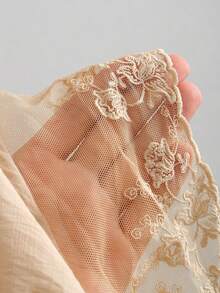 Sweetra Women's Sweet Elegant Floral Lace Patchwork Short Sleeve Blouse, Summer Vacation Beige - Apricot - View 6