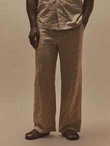 Musero Pantalones rectos con cintura con cordón elástico y botón, con textura de rayas, esenciales de primavera/verano - Albaricoque - Ver 2
