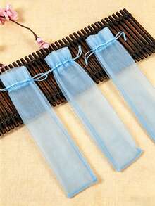 10/20/30/50/100pcs Drawstring Organza Gift Bag For Folding Hand Fan Storage, Pouches Tulle Bags,Rectangular Gift Bag, Craft Wrapping Bags Party Wedding Favor;Birthday Present,Kraft Paper Bags,First Birthday,Pink Christmas Wrapping Paper,Gift Box Small, Gift Bag(White) - Light blue - View 3