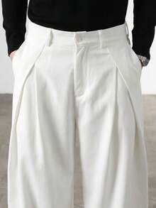 Manfinity Hypemode Men's Solid Color Pleated Loose Casual Wide Leg Pants - White - View 7
