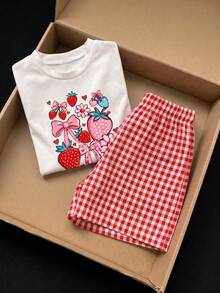 SHEIN 两件套少女碎花修身白色短袖T恤上衣和宽松短裤套装，夏季服装 - 彩色 - 查看 4