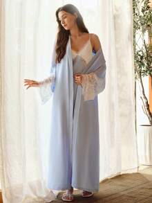 MOTF PREMIUM WOMEN'S CONTRAST LACE COLORBLOCK ROBE - Mauve Purple - View 5
