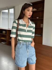 DAZY Striped Print Half Zip Tee - Multicolor - View 5