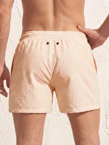 Horizaway Men's Drawstring Waist Striped Beach Shorts With Pockets Holiday / Vacation / Beach / Hawaii / Tropical / Swim /  Bathing Holiday - Orange - View 2