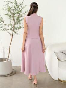 Modelyn Women's Rhinestone Embellished Top And Skirt Elegant 2 Pieces Set - Dusty Pink - View 2