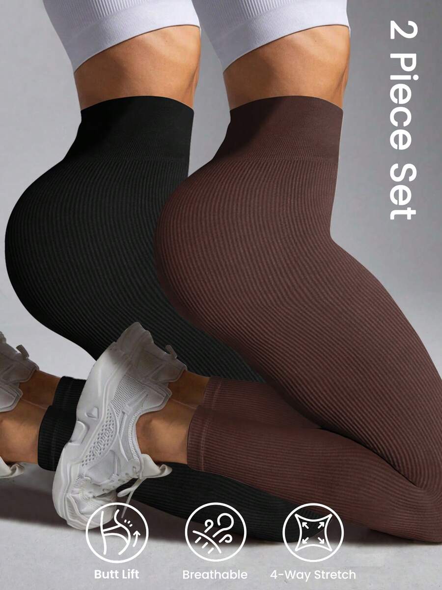 SHEIN Velisys Bộ 2 quần legging thể thao không đường may - Nhiều màu - Xem 1