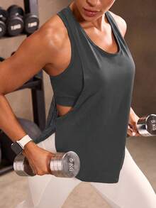 Powerista Women's Solid Color Casual Versatile Daily Wear Sports T-Shirt - Grey - View 3