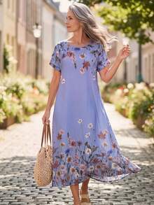 EMERY ROSE Đầm đi nghỉ mát in hoa dành cho phụ nữ trung niên và cao tuổi - Nhiều màu - Xem 5