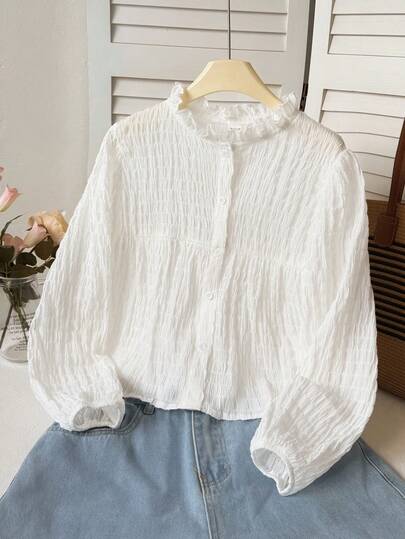 SHEIN Tricou casual, lejer, din material texturat, pentru fete preadolescente