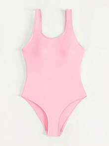 Swim Vcay Maillot de bain une pièce de couleur unie pour femmes, convient pour les vacances à la plage, les fêtes de piscine, les fêtes de plage - Rose bonbon - Voir 3