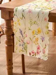 1 pieza Camino de mesa con estampado de olas florales acuarela, adecuado para primavera/verano, Pascua, decoración de mesa de cocina y comedor del hogar - Multicolor - Ver 1