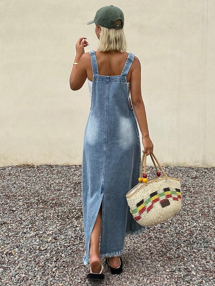 Women's Casual Loose Denim Jumpsuit With Pockets