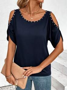 EMERY ROSE Women's Solid Color Off-Shoulder Casual Versatile Daily Wear T-Shirt - Royal Blue - View 5