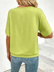 EMERY ROSE 女款純色露肩休閒性感百搭日常穿搭 T-shirt 高爾夫萊姆綠 夏季早午餐 - 橄欖綠 - 查看 2