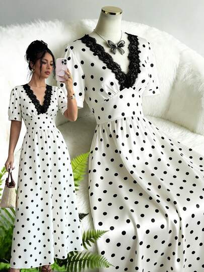 GlowEve Women's Spring/Summer New Polka Dot Lace Dress