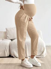 SHEIN Quần bầu thời trang, đa năng, chất liệu có họa tiết, cạp chun điều chỉnh được, kiểu dáng thường ngày. - Màu be - Xem 6