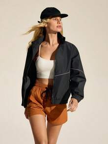 SHEIN Sports Casual Versatile Sports Jacket, Suitable For Spring And Autumn - Black - View 1