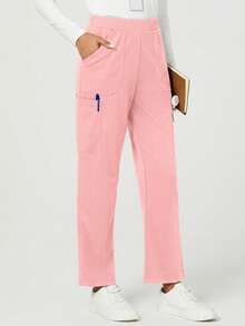 TaskEZ Pantalones de pijama de unicolor y transpirables con bolsillo - Rosa - Ver 4