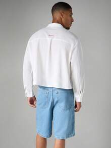 SUMWON Camisa de manga larga ajustada tipo crop con doble bolsillo en el pecho y cuello de solapa, esencial de verano - Blanco - Ver 2