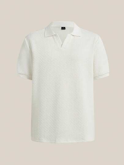VeloEdit Camisa polo de manga corta con tela texturizada para hombre, beige liso, adecuada para el hogar, salidas, fiestas y vacaciones, golf casual para hombres, estilo old money otoño invierno