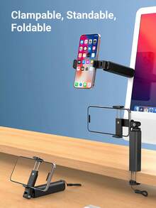Teckwe Airplane Phone Holder, Portable Travel Phone Mount For Airplane Tray Table, 360° Rotating Hands-Free Stand For Flight, Train, Desk - Black - View 2