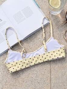 Swim Mod Women's Polka Dot Print Adjustable Spaghetti Strap Sexy Micro Bikini Top - Multicolor - View 2