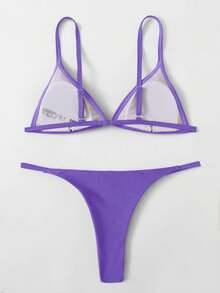 SHEIN Swim Conjunto de bikini de unicolor para vacaciones en la playa - Morado - Ver 2