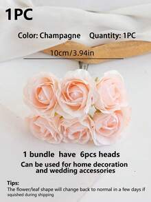 6Pcs Mini Artificial Roses Letter Shaped For DIY Wreath Candy Box Wedding Home Decor Bride Wrist Corsage Chest Flower Headpiece Materials Valentines New Year Birthday Party Cake Decorations - Baby Pink - View 6