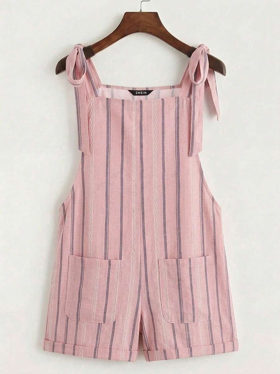 SHEIN EZwear Bộ áo liền quần nữ dáng rộng thoải mái, áo liền quần kẻ sọc, trang phục mùa hè cho nữ. - Nhiều màu - Xem 1
