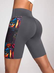 Easithlete Leggings de yoga con estampado digital y bolsillos - Gris Pedernal - Ver 2