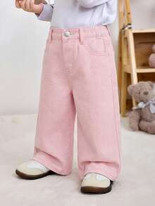 SHEIN Quần jeans ống rộng dáng suông có túi cho bé gái - Hồng - Xem 6