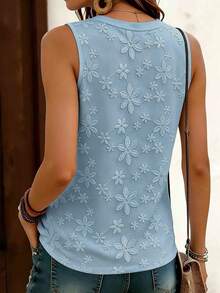 EMERY ROSE Blusa sin mangas con estampado floral para mujer, cómoda y casual de cuello redondo, adecuada para uso diario en verano - Multicolor - Ver 2