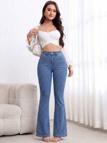 EMERY ROSE Jeans de pierna acampanada de cintura alta, ajuste delgado, versátil y casual - Azul - Ver 4