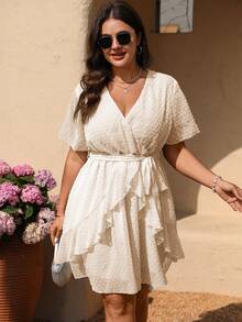 Breezaya Plus Size Women's Tie-Up Ruffle Snowball Cut-Out Summer Tea Party Dress - Apricot - View 6