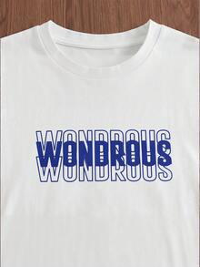 SWAVVY Loose Fit Men's Elastic Knit T-Shirt With Slogan Print - White - View 3